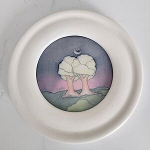 Beautiful Vintage Handmade Pastel Tree Art Plate From the 80s